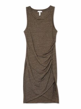Leith Ruched Bodycon Mini Dress Taupe Sleeveless Stretch XS Cotton Casual
